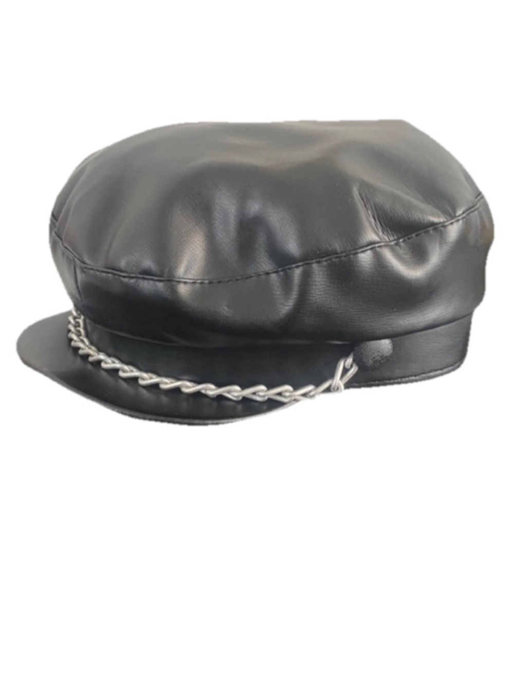 Black Faux Leather Biker Hat